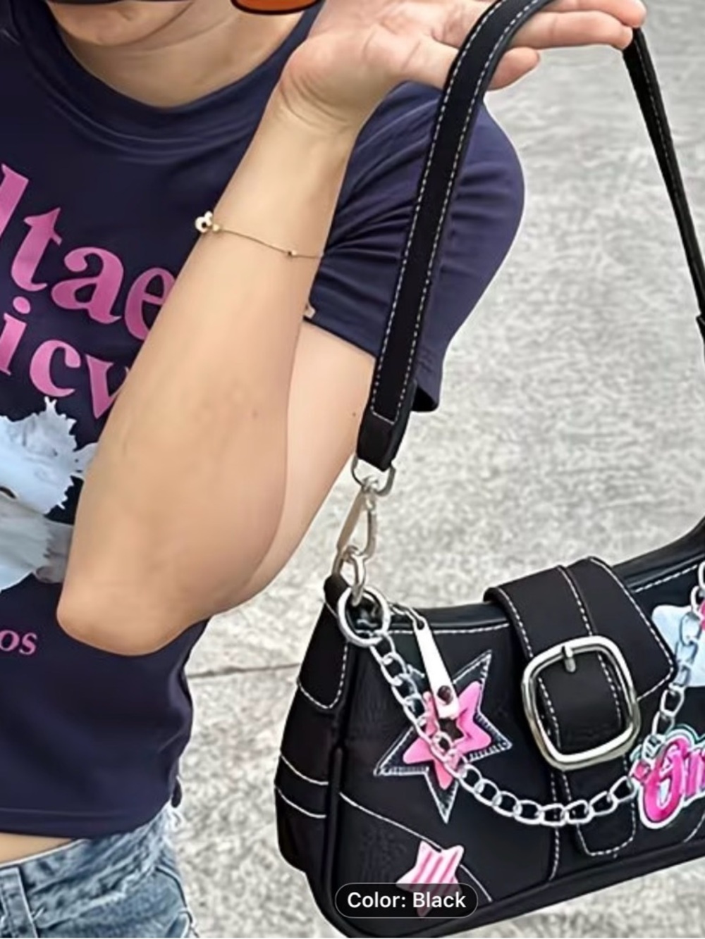 Sanrio Hello Kitty Y2K Shoulder Bag Black Kawaii Purse Chain Strap Cute Mini Bag - Picture 6 of 9